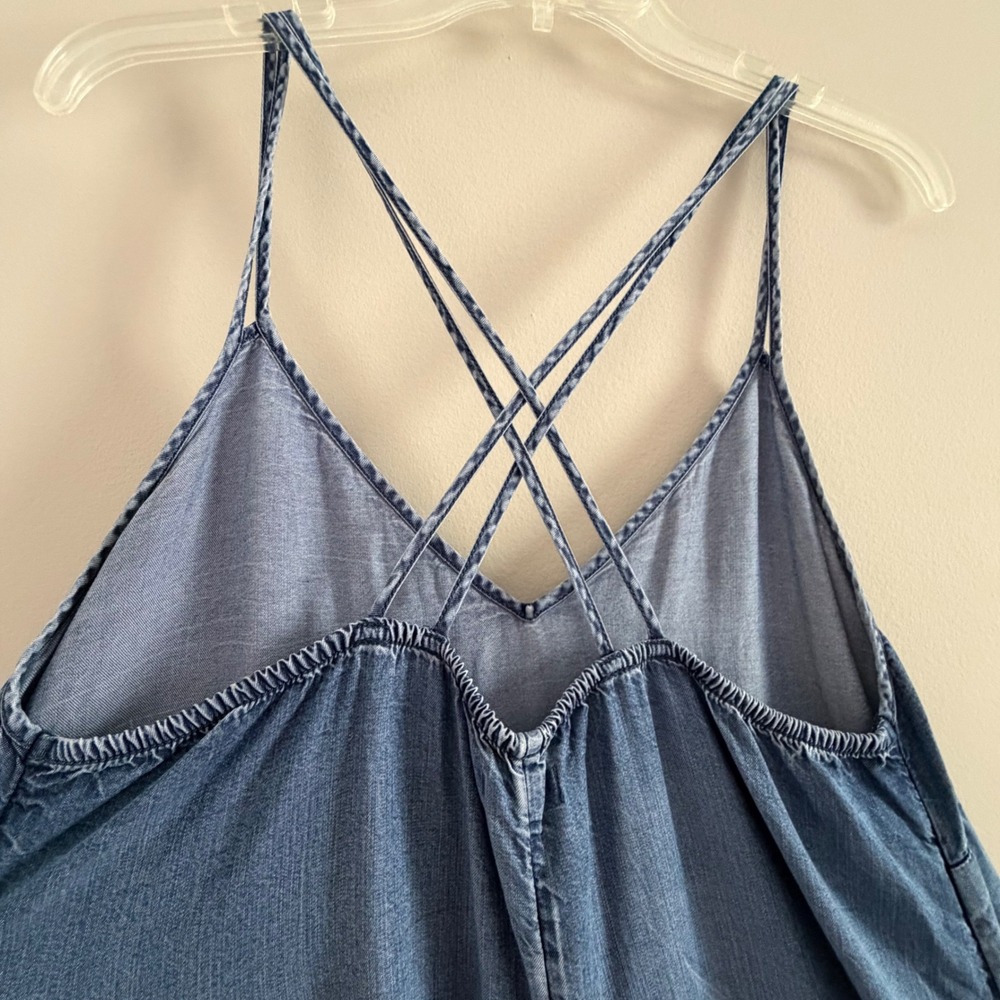 Gap Womens Blue Tencel Flowy Maxi Dress Crisscross Back Slit Size M - Picture 4 of 13